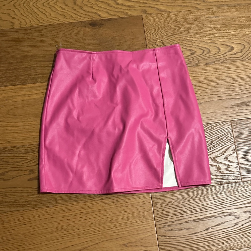 Pink Faux Leather Mini Skirt